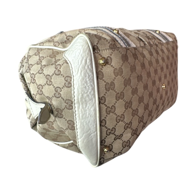 Gucci Beige and Gray Monogram Satchel - Picture 6 of 9